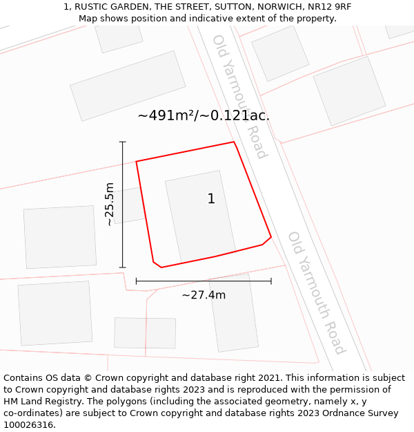 1, RUSTIC GARDEN, THE STREET, SUTTON, NORWICH, NR12 9RF: Plot and title map