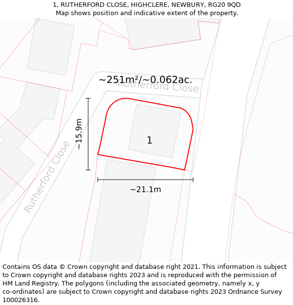 1, RUTHERFORD CLOSE, HIGHCLERE, NEWBURY, RG20 9QD: Plot and title map