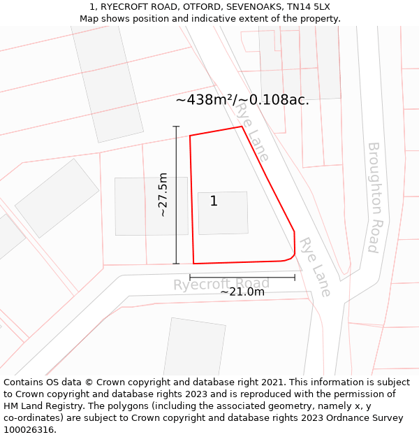 1, RYECROFT ROAD, OTFORD, SEVENOAKS, TN14 5LX: Plot and title map