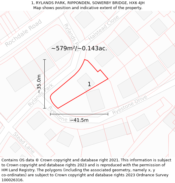 1, RYLANDS PARK, RIPPONDEN, SOWERBY BRIDGE, HX6 4JH: Plot and title map