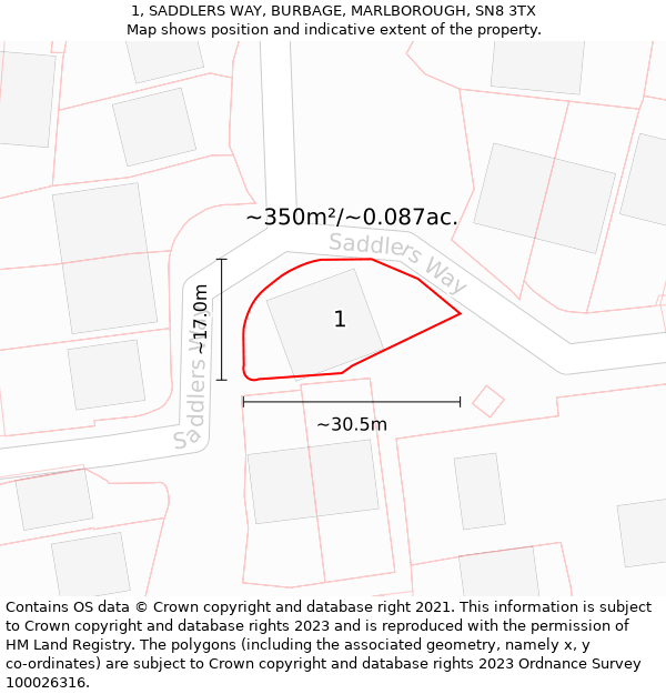 1, SADDLERS WAY, BURBAGE, MARLBOROUGH, SN8 3TX: Plot and title map