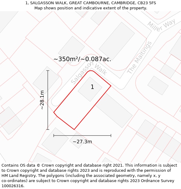 1, SALGASSON WALK, GREAT CAMBOURNE, CAMBRIDGE, CB23 5FS: Plot and title map