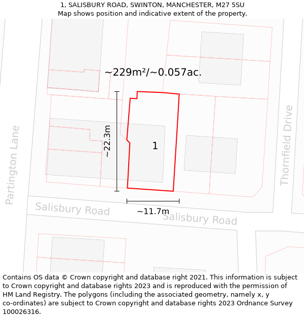 1, SALISBURY ROAD, SWINTON, MANCHESTER, M27 5SU: Plot and title map