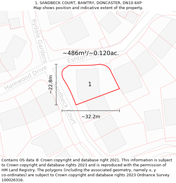 1, SANDBECK COURT, BAWTRY, DONCASTER, DN10 6XP: Plot and title map