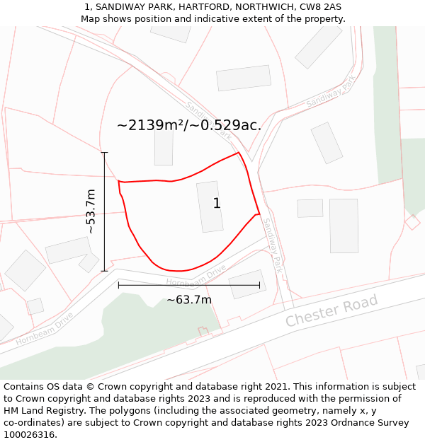 1, SANDIWAY PARK, HARTFORD, NORTHWICH, CW8 2AS: Plot and title map