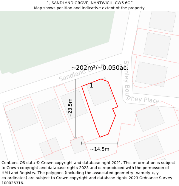 1, SANDLAND GROVE, NANTWICH, CW5 6GF: Plot and title map