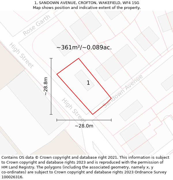 1, SANDOWN AVENUE, CROFTON, WAKEFIELD, WF4 1SG: Plot and title map