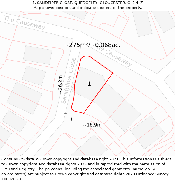 1, SANDPIPER CLOSE, QUEDGELEY, GLOUCESTER, GL2 4LZ: Plot and title map