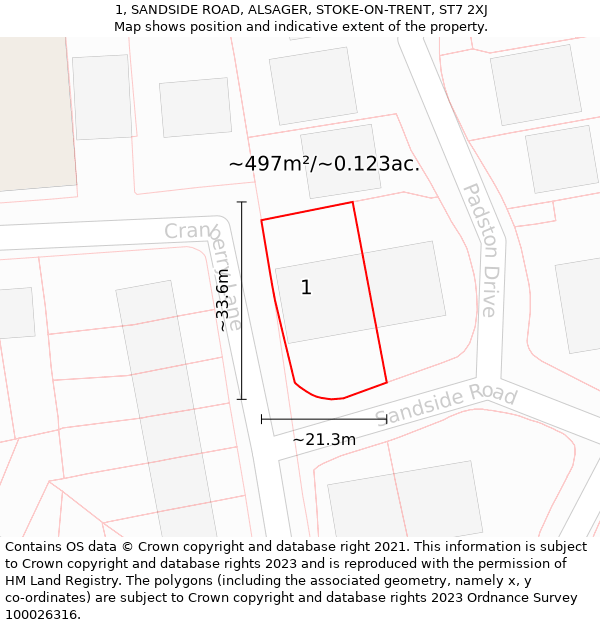 1, SANDSIDE ROAD, ALSAGER, STOKE-ON-TRENT, ST7 2XJ: Plot and title map