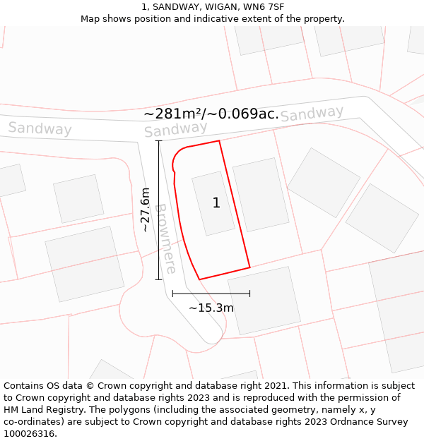 1, SANDWAY, WIGAN, WN6 7SF: Plot and title map