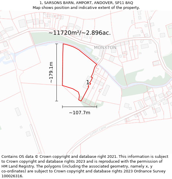 1, SARSONS BARN, AMPORT, ANDOVER, SP11 8AQ: Plot and title map