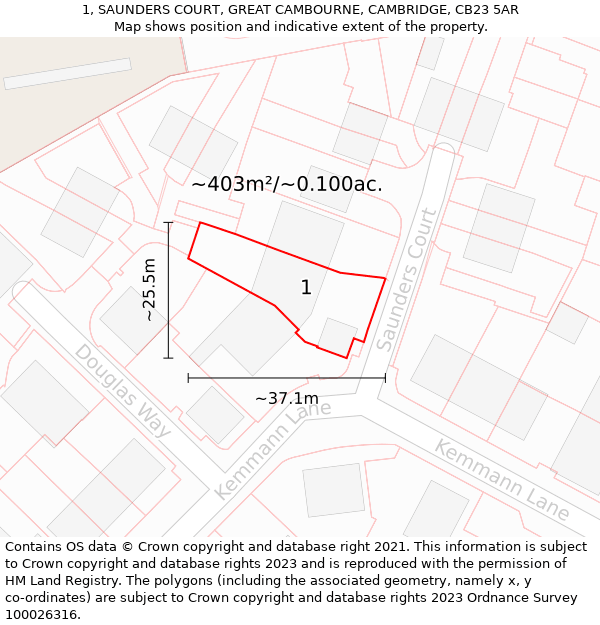 1, SAUNDERS COURT, GREAT CAMBOURNE, CAMBRIDGE, CB23 5AR: Plot and title map