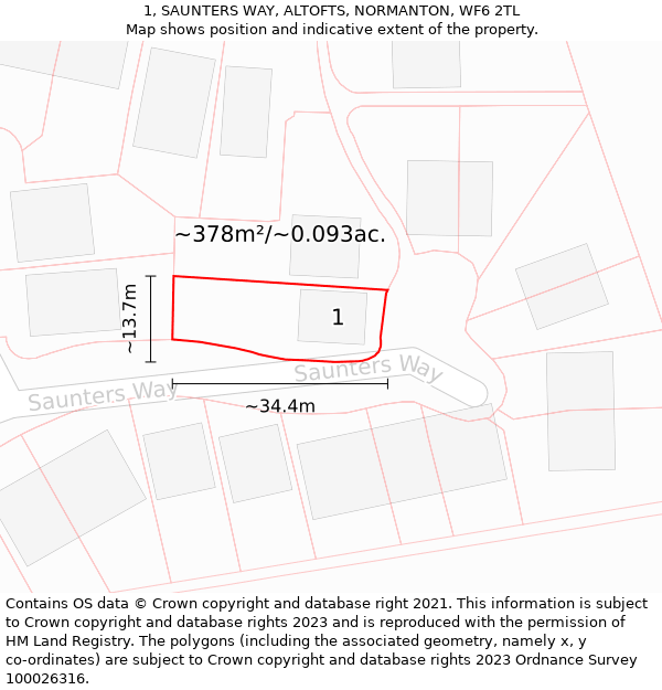 1, SAUNTERS WAY, ALTOFTS, NORMANTON, WF6 2TL: Plot and title map