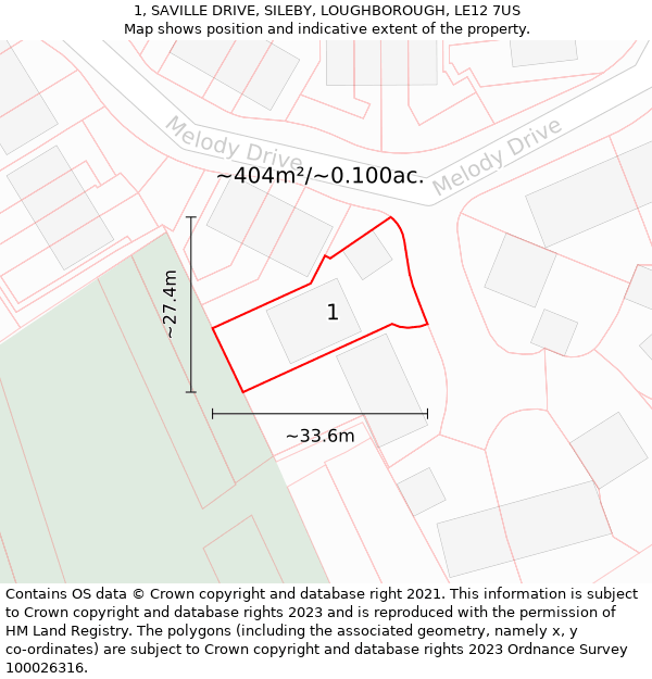 1, SAVILLE DRIVE, SILEBY, LOUGHBOROUGH, LE12 7US: Plot and title map