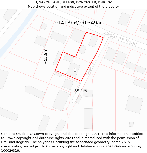 1, SAXON LANE, BELTON, DONCASTER, DN9 1SZ: Plot and title map