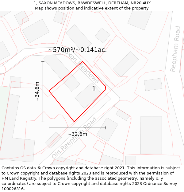 1, SAXON MEADOWS, BAWDESWELL, DEREHAM, NR20 4UX: Plot and title map