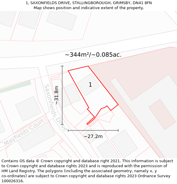 1, SAXONFIELDS DRIVE, STALLINGBOROUGH, GRIMSBY, DN41 8FN: Plot and title map