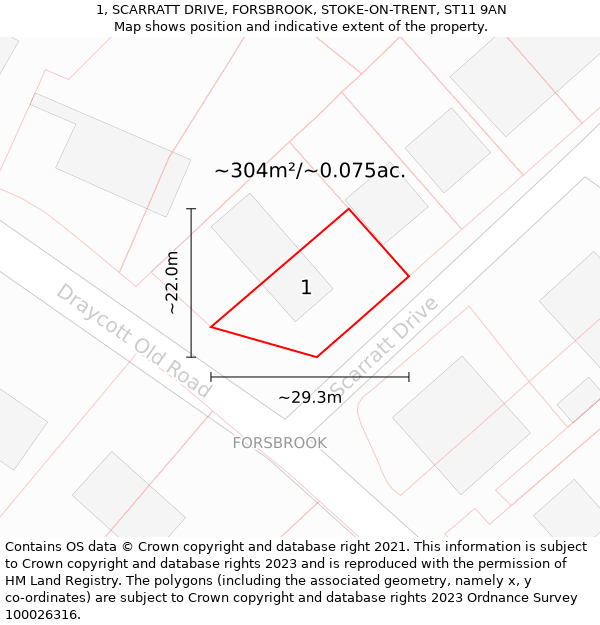 1, SCARRATT DRIVE, FORSBROOK, STOKE-ON-TRENT, ST11 9AN: Plot and title map