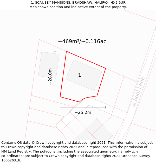 1, SCAUSBY MANSIONS, BRADSHAW, HALIFAX, HX2 9UR: Plot and title map