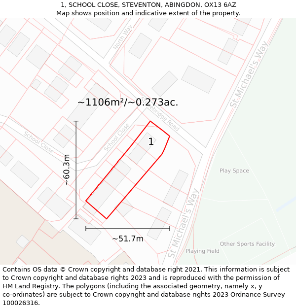 1, SCHOOL CLOSE, STEVENTON, ABINGDON, OX13 6AZ: Plot and title map