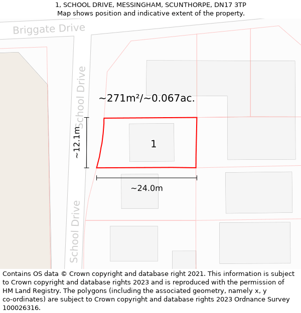 1, SCHOOL DRIVE, MESSINGHAM, SCUNTHORPE, DN17 3TP: Plot and title map