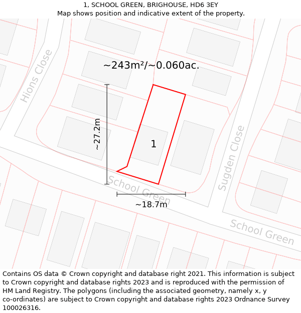 1, SCHOOL GREEN, BRIGHOUSE, HD6 3EY: Plot and title map