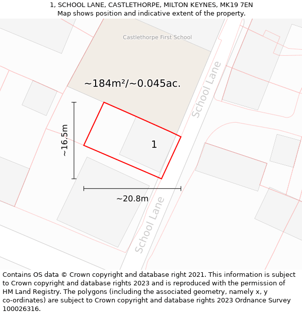 1, SCHOOL LANE, CASTLETHORPE, MILTON KEYNES, MK19 7EN: Plot and title map