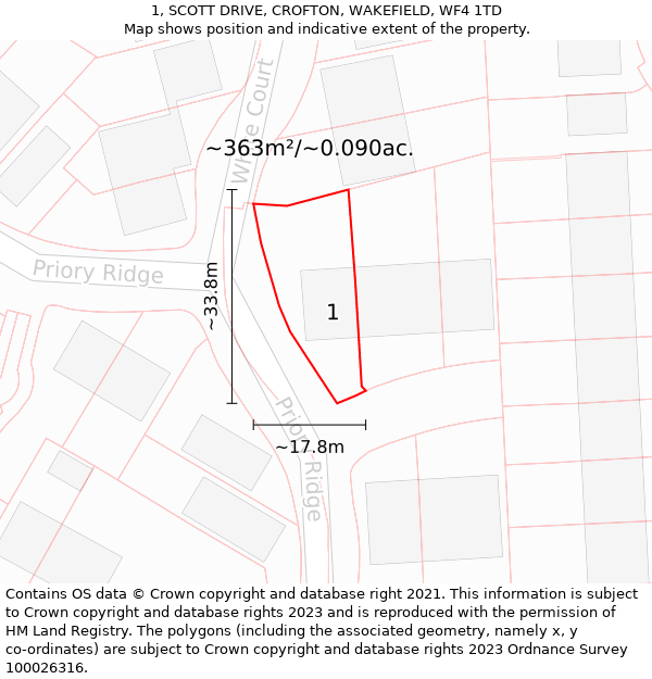 1, SCOTT DRIVE, CROFTON, WAKEFIELD, WF4 1TD: Plot and title map