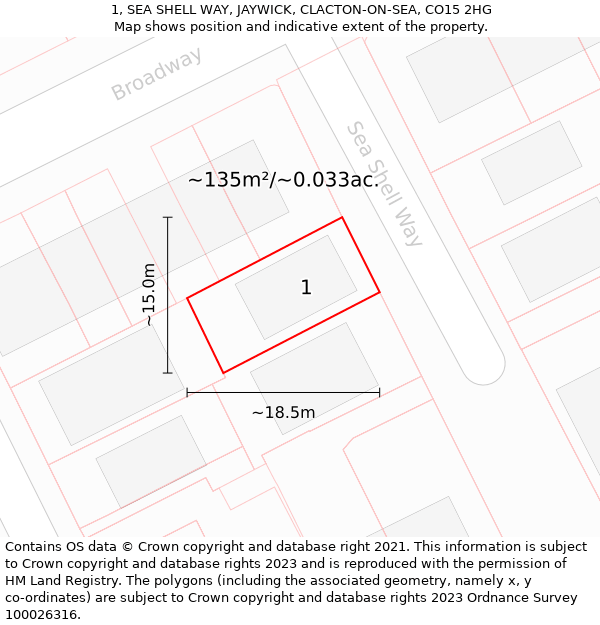 1, SEA SHELL WAY, JAYWICK, CLACTON-ON-SEA, CO15 2HG: Plot and title map
