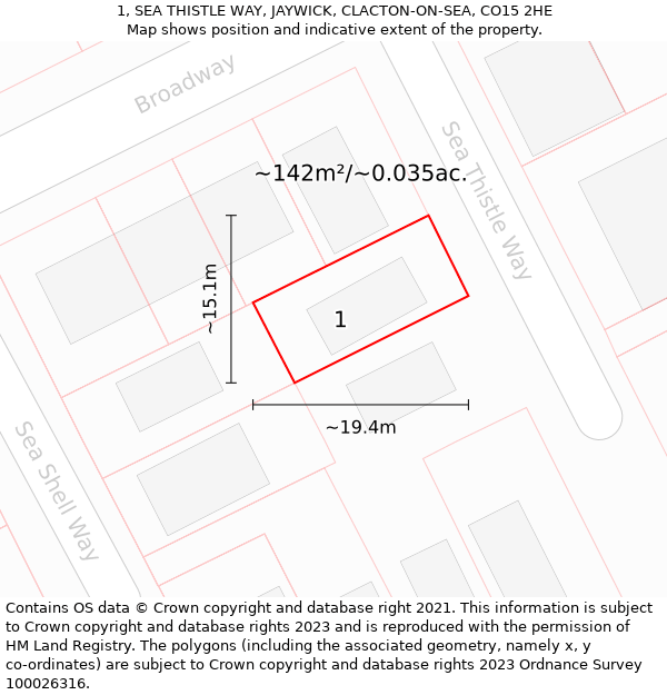 1, SEA THISTLE WAY, JAYWICK, CLACTON-ON-SEA, CO15 2HE: Plot and title map