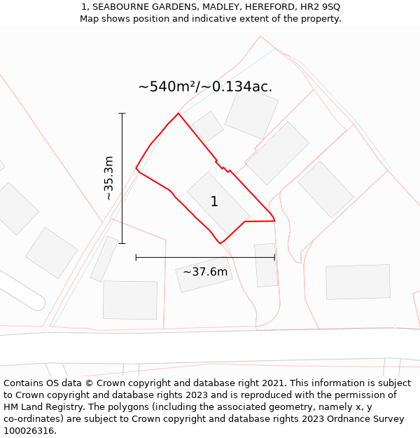 1, SEABOURNE GARDENS, MADLEY, HEREFORD, HR2 9SQ: Plot and title map