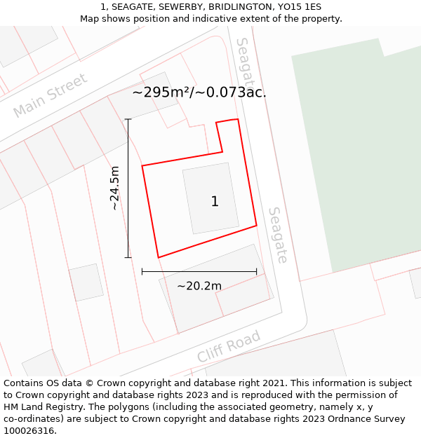 1, SEAGATE, SEWERBY, BRIDLINGTON, YO15 1ES: Plot and title map