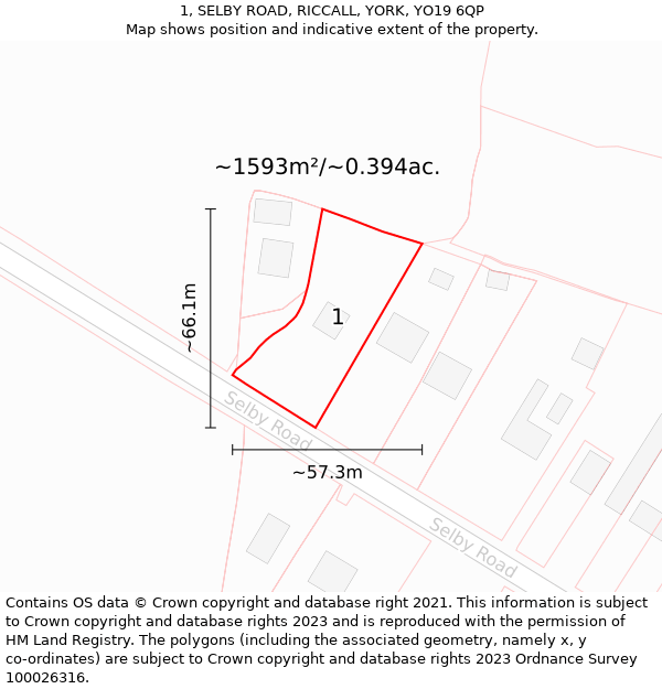1, SELBY ROAD, RICCALL, YORK, YO19 6QP: Plot and title map