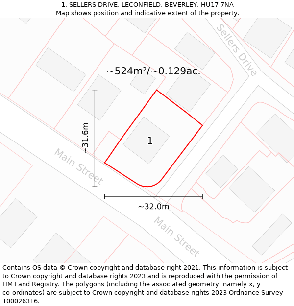 1, SELLERS DRIVE, LECONFIELD, BEVERLEY, HU17 7NA: Plot and title map