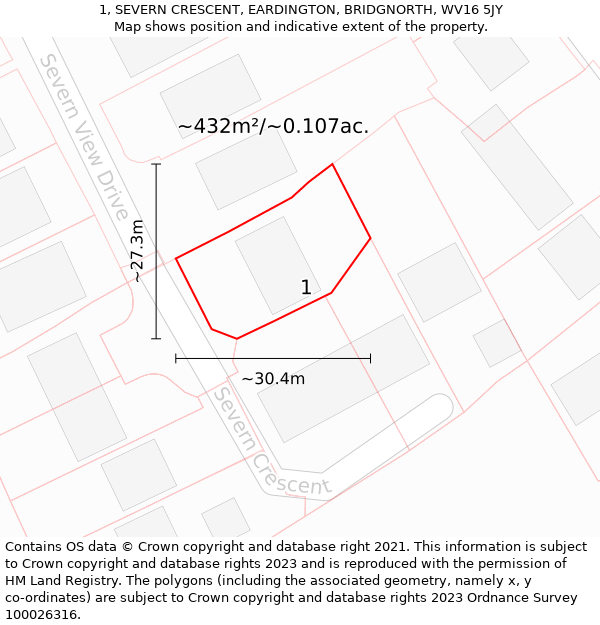 1, SEVERN CRESCENT, EARDINGTON, BRIDGNORTH, WV16 5JY: Plot and title map