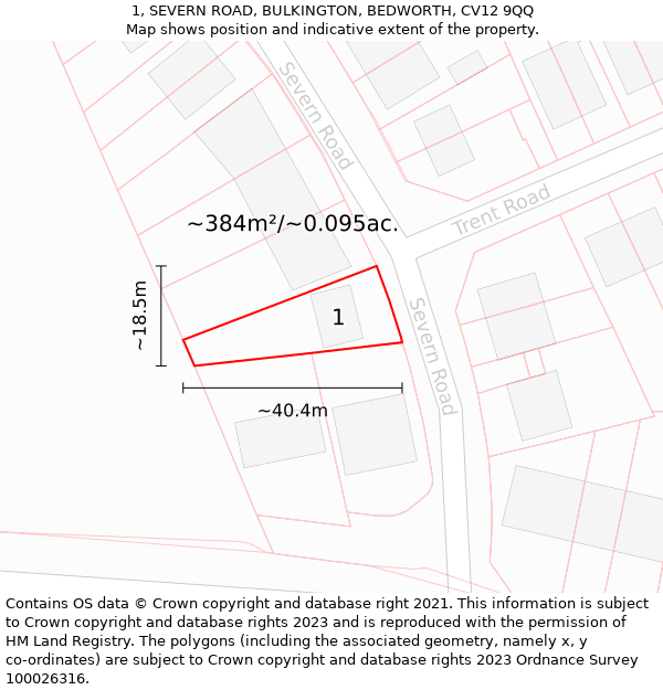 1, SEVERN ROAD, BULKINGTON, BEDWORTH, CV12 9QQ: Plot and title map