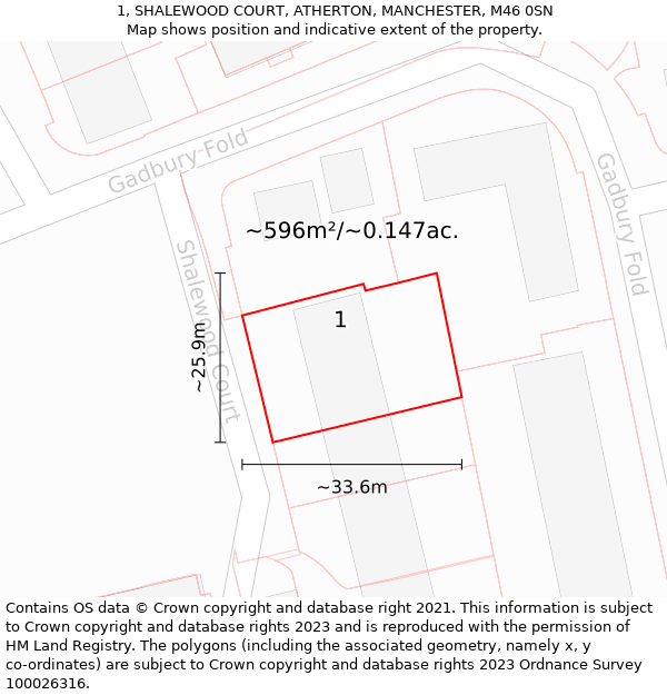 1, SHALEWOOD COURT, ATHERTON, MANCHESTER, M46 0SN: Plot and title map