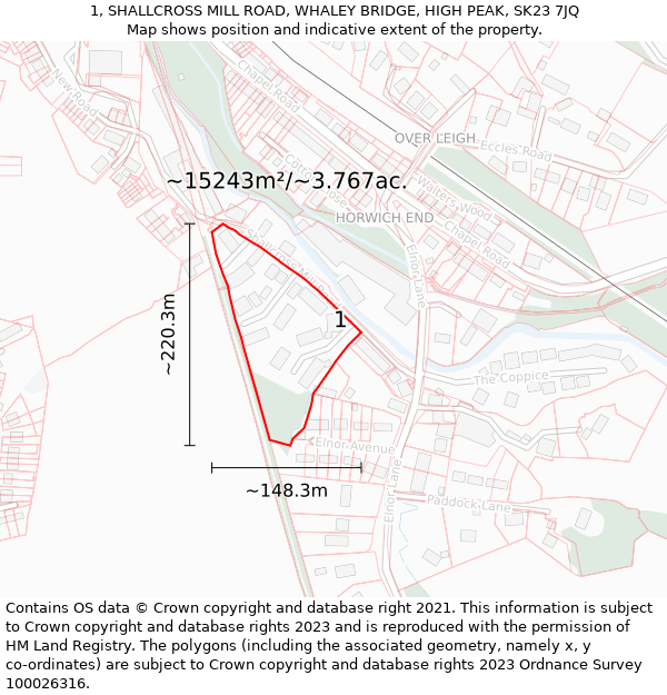 1, SHALLCROSS MILL ROAD, WHALEY BRIDGE, HIGH PEAK, SK23 7JQ: Plot and title map