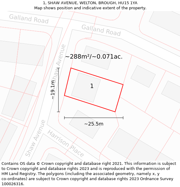 1, SHAW AVENUE, WELTON, BROUGH, HU15 1YA: Plot and title map