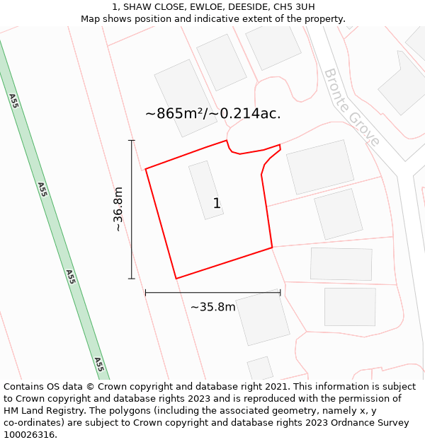 1, SHAW CLOSE, EWLOE, DEESIDE, CH5 3UH: Plot and title map