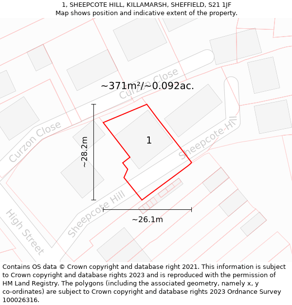 1, SHEEPCOTE HILL, KILLAMARSH, SHEFFIELD, S21 1JF: Plot and title map