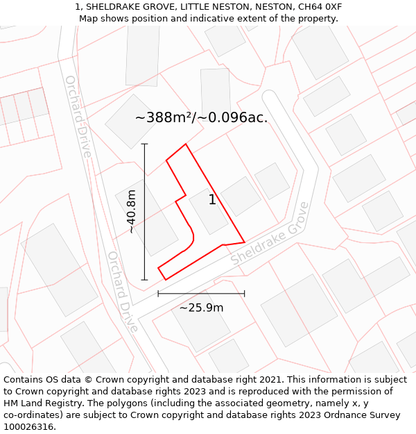 1, SHELDRAKE GROVE, LITTLE NESTON, NESTON, CH64 0XF: Plot and title map