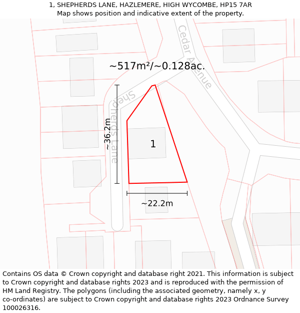 1, SHEPHERDS LANE, HAZLEMERE, HIGH WYCOMBE, HP15 7AR: Plot and title map