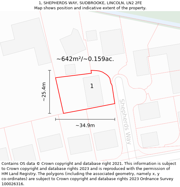 1, SHEPHERDS WAY, SUDBROOKE, LINCOLN, LN2 2FE: Plot and title map