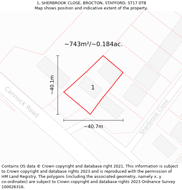 1, SHERBROOK CLOSE, BROCTON, STAFFORD, ST17 0TB: Plot and title map