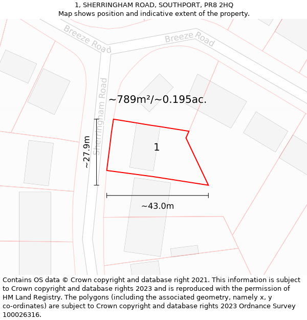 1, SHERRINGHAM ROAD, SOUTHPORT, PR8 2HQ: Plot and title map