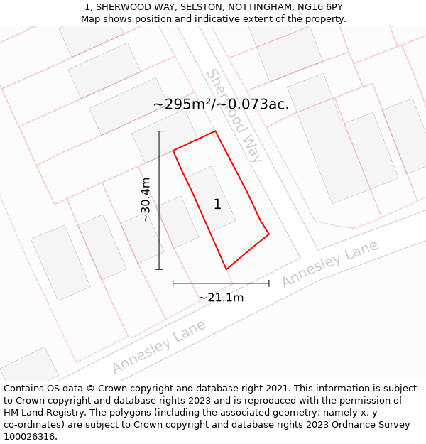 1, SHERWOOD WAY, SELSTON, NOTTINGHAM, NG16 6PY: Plot and title map