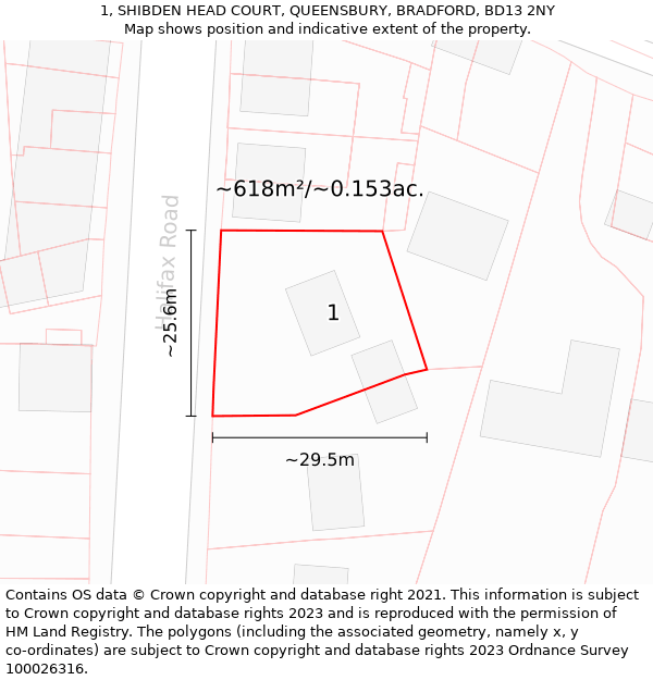 1, SHIBDEN HEAD COURT, QUEENSBURY, BRADFORD, BD13 2NY: Plot and title map