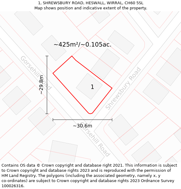 1, SHREWSBURY ROAD, HESWALL, WIRRAL, CH60 5SL: Plot and title map