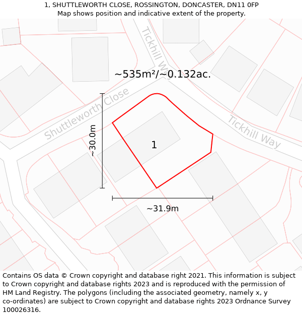 1, SHUTTLEWORTH CLOSE, ROSSINGTON, DONCASTER, DN11 0FP: Plot and title map